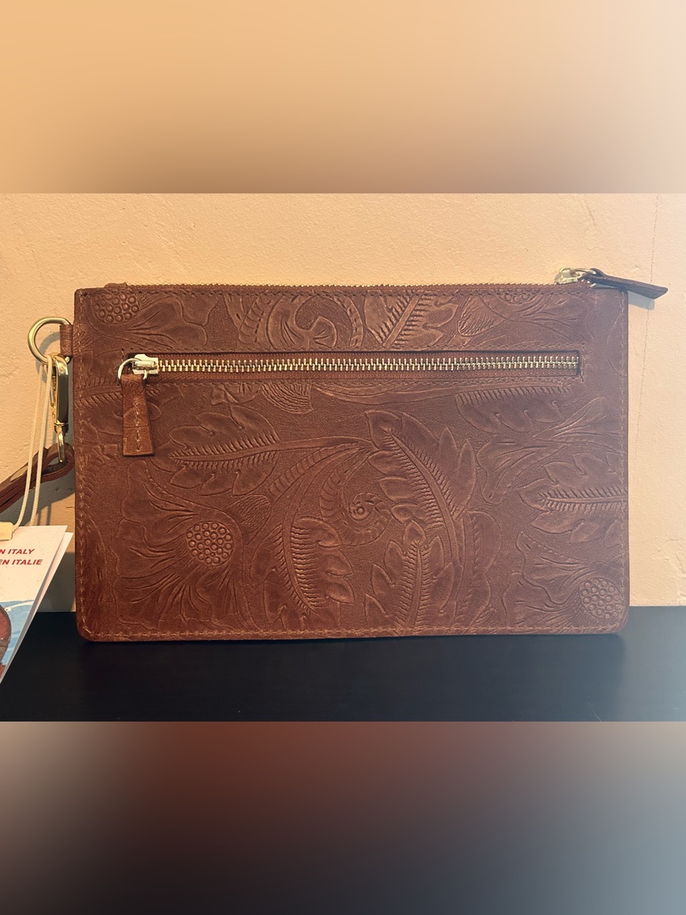 ISADORA Made In Italy Brown Embossed Leather El Charro Large Wristlet NWTS - Picture 11 of 13